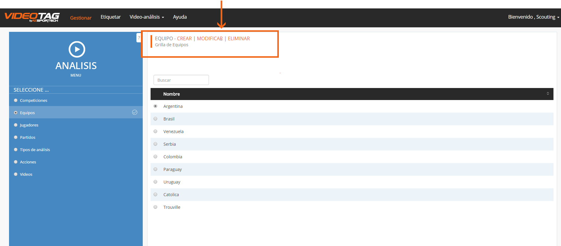 videotag pantalla equipos