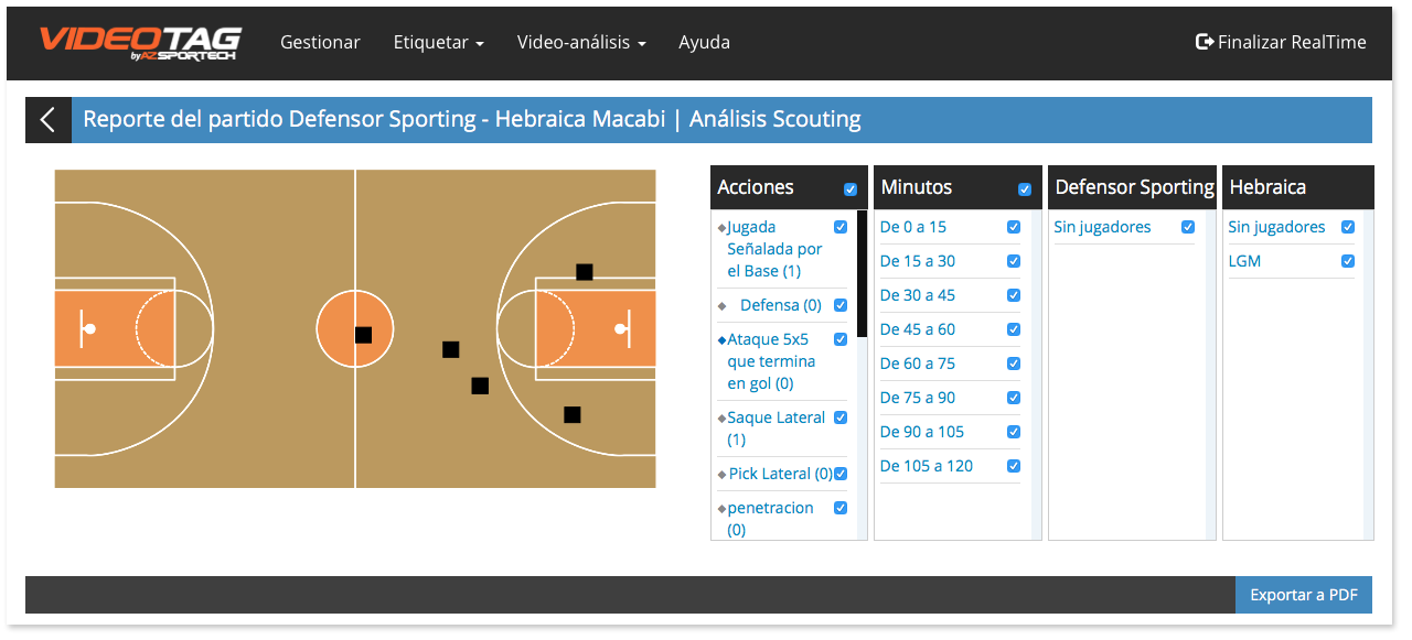 VideoTag - Etiquetado Realtime - reporte filtros